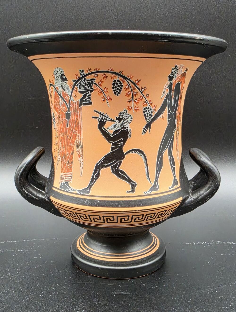 Vintage Greek Vase Dionysus Satyr Athens Pottery Calyx-Krater Lambrou Bros 7.25"